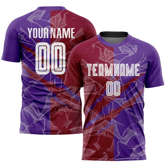 Sublimation Soccer Graffiti Pattern Maroon-Purple Custom Uniform Jersey Scratch