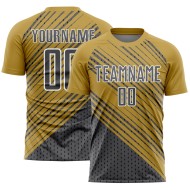 Custom Steel Uniform Soccer Sublimation Gold White Jersey Old Gray Diagonal Lines