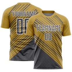 Custom Steel Uniform Soccer Sublimation Gold White Jersey Old Gray Diagonal Lines