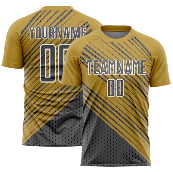 Custom Steel Uniform Soccer Sublimation Gold White Jersey Old Gray Diagonal Lines