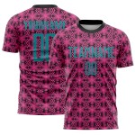 Sublimation Soccer Uniform Teal-Black Custom Geometric Shapes Jersey Pink