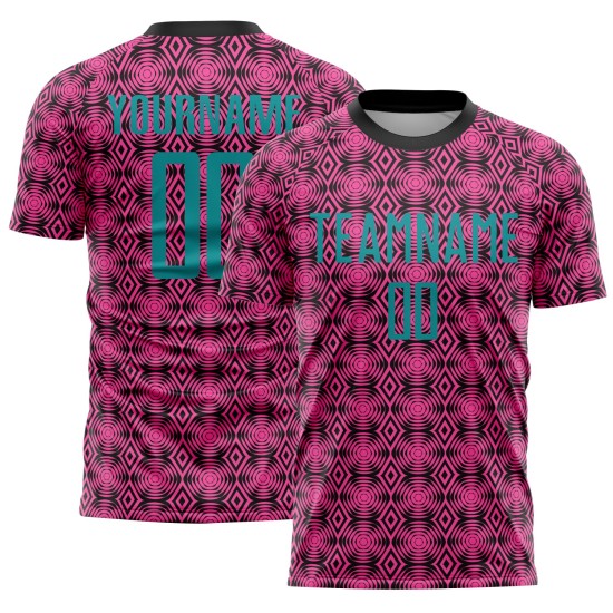 Sublimation Soccer Uniform Teal-Black Custom Geometric Shapes Jersey Pink