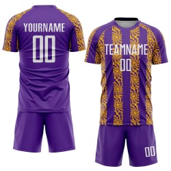 Sublimation Jersey Shape Uniform Purple Abstract White-Gold Custom Soccer