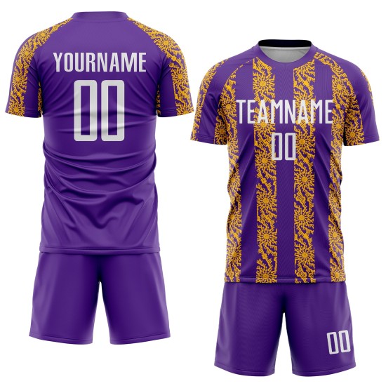 Sublimation Jersey Shape Uniform Purple Abstract White-Gold Custom Soccer