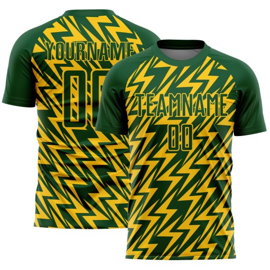 Sublimation Green Lightning Jersey Custom Soccer Uniform Yellow
