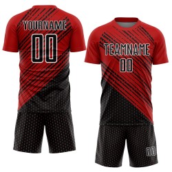 Uniform Soccer Red Diagonal Jersey Custom Black-White Sublimation Lines Uniform Soccer Red Diagonal Jersey Custom Black-White Sublimation Lines