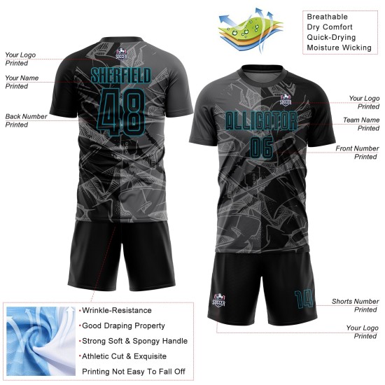 Graffiti Scratch Soccer Sublimation Black Uniform Gray-Teal Pattern Jersey Custom Steel