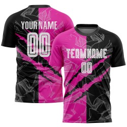 Pink Uniform Jersey Black-Deep Graffiti Sublimation Scratch Custom Pattern Soccer
