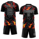 Gray Jersey Uniform Black Sublimation Flame Custom Red-Gold Soccer