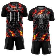 Gray Jersey Uniform Black Sublimation Flame Custom Red-Gold Soccer