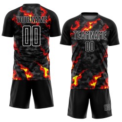 Gray Jersey Uniform Black Sublimation Flame Custom Red-Gold Soccer Gray Jersey Uniform Black Sublimation Flame Custom Red-Gold Soccer