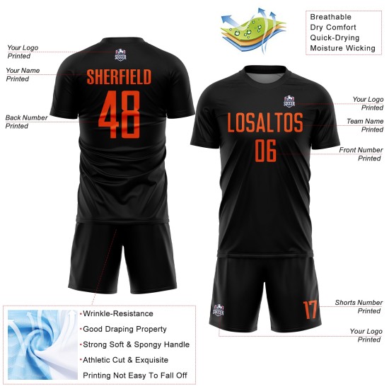 Orange Custom Black Uniform Jersey Sublimation Soccer
