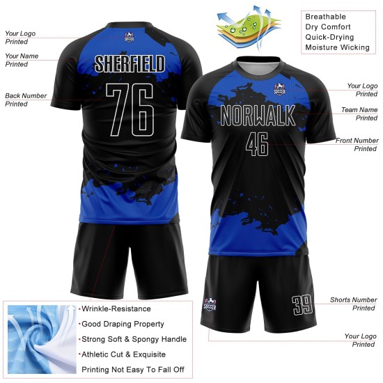 Uniform Black Blue-White Fragment Jersey Art Thunder Abstract Custom Soccer Sublimation