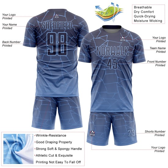 Uniform Light Lines Blue Soccer Jersey Sublimation Custom Gray Uniform Light Lines Blue Soccer Jersey Sublimation Custom Gray