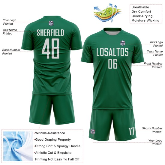 White Uniform Sublimation Jersey Kelly Custom Green Soccer