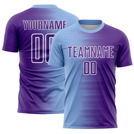 Light Custom Soccer Gradient Blue Purple-White Uniform Line Sublimation Jersey