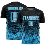 Custom Soccer Black Sky Blue-White Line Jersey Sublimation Uniform