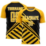 Jersey Uniform Sublimation Gold-White Lines Black Soccer Custom