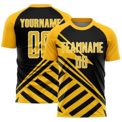 Jersey Uniform Sublimation Gold-White Lines Black Soccer Custom