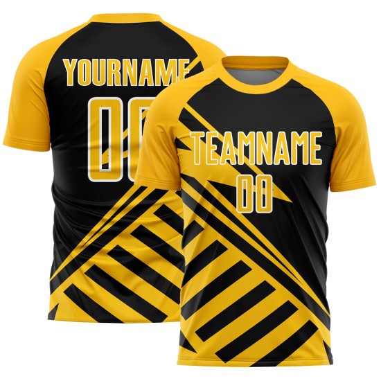 Jersey Uniform Sublimation Gold-White Lines Black Soccer Custom