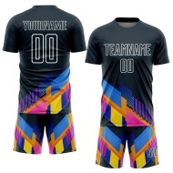 Custom Navy Jersey White Uniform Geometric Shapes Soccer Sublimation