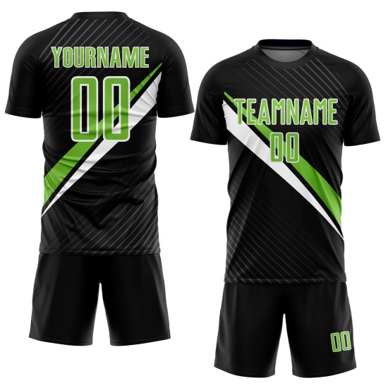 Jersey Uniform Black Green-White Neon Custom Sublimation Lines Soccer Diagonal