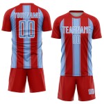 Custom Sublimation Red Soccer Line Jersey Blue-White Uniform Light