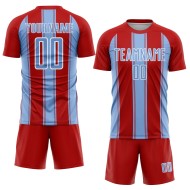 Custom Sublimation Red Soccer Line Jersey Blue-White Uniform Light