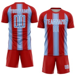 Custom Sublimation Red Soccer Line Jersey Blue-White Uniform Light