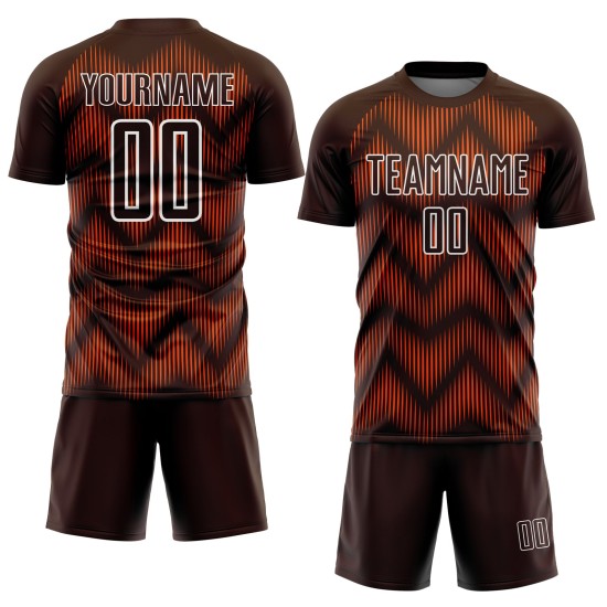 Jersey Custom Brown Soccer Line Uniform Orange-White Sublimation Jersey Custom Brown Soccer Line Uniform Orange-White Sublimation