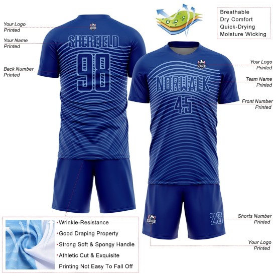 Gradient Light Custom Sublimation Blue Uniform Soccer Jersey Lines Royal Geometric
