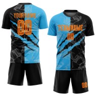 Custom Sublimation Orange Uniform Blue Soccer Black-Sky Scratch Bay Graffiti Jersey Pattern