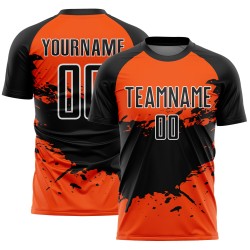 Jersey Custom Splash Sublimation Orange Black-White Uniform Soccer