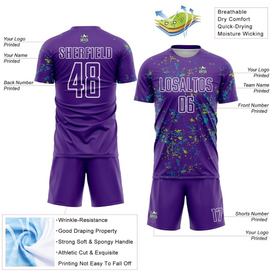 Sublimation Purple Jersey Neon Abstract Soccer Art Green-Teal Custom Uniform Fragment