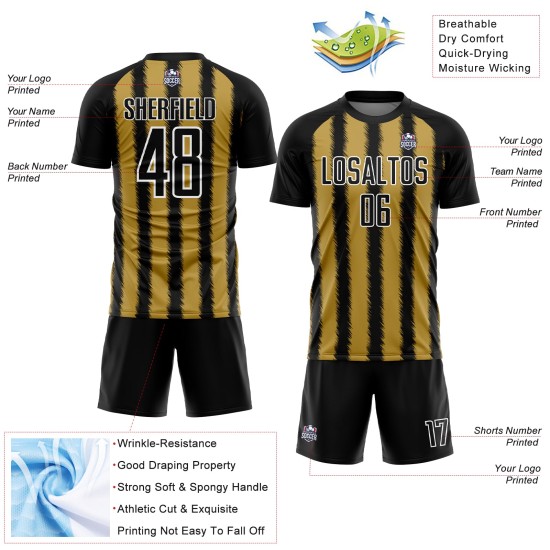 Custom Jersey Soccer Line Gold-White Black Uniform Sublimation Old