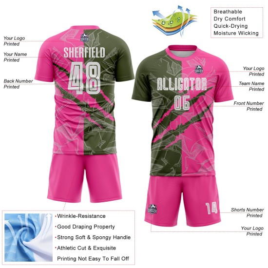Scratch Pattern Soccer Uniform Graffiti Jersey Sublimation Custom Olive-Pink