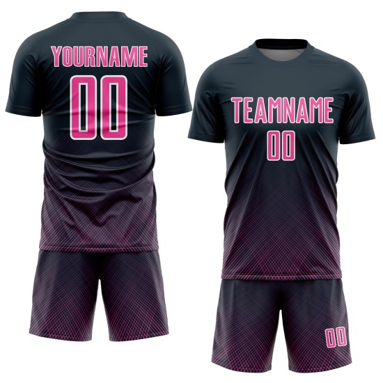 Lines Jersey Sublimation Navy Soccer Custom Pink-White Uniform