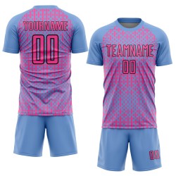 Soccer Shapes Jersey Light Pink-Black Sublimation Geometric Abstract Blue Custom Uniform Soccer Shapes Jersey Light Pink-Black Sublimation Geometric Abstract Blue Custom Uniform