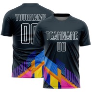 Custom Navy Jersey White Uniform Geometric Shapes Soccer Sublimation