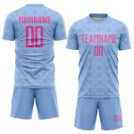 Custom Sublimation Pink Jersey Light Soccer Uniform Geometric Blue Shapes