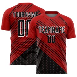 Uniform Soccer Red Diagonal Jersey Custom Black-White Sublimation Lines