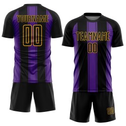 Custom Uniform Purple-Gold Soccer Line Black Sublimation Jersey