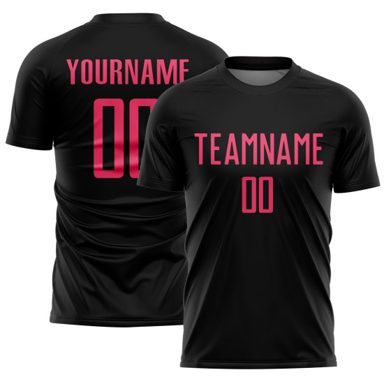 Neon Uniform Pink Sublimation Black Custom Soccer Jersey