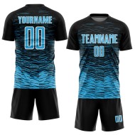 Custom Soccer Black Sky Blue-White Line Jersey Sublimation Uniform