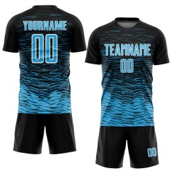 Custom Soccer Black Sky Blue-White Line Jersey Sublimation Uniform Custom Soccer Black Sky Blue-White Line Jersey Sublimation Uniform
