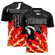 Flame Sublimation Custom Soccer Uniform Black Red-Orange Jersey