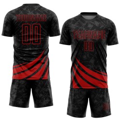 Black Wind Custom Red Sublimation Soccer Shapes Uniform Jersey
