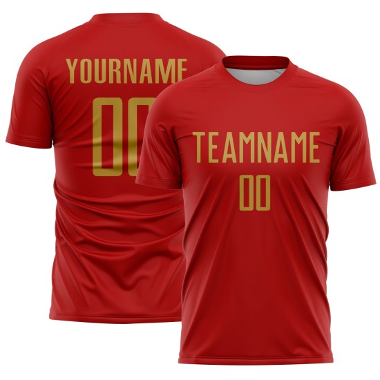 Gold Soccer Sublimation Jersey Uniform Old Custom Red