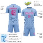 Custom Sublimation Pink Jersey Light Soccer Uniform Geometric Blue Shapes