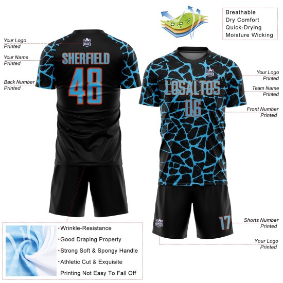 Network Splash Abstract Uniform Blue-Orange Custom Black Soccer Jersey Sky Sublimation